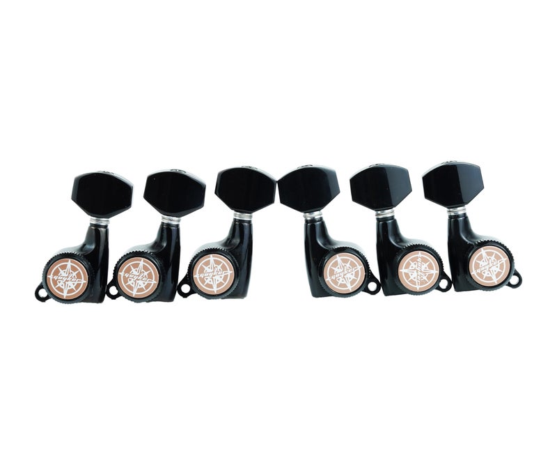 Guyker 6Pcs Guitar Locking Tuners (3L + 3R Handed) - 1:18 Ratio Lock String Tuning Key Pegs Machine Heads with Hexagonal Handle Replacement for LP SG Style Electric, Folk or Acoustic Guitars- Black - Image 2